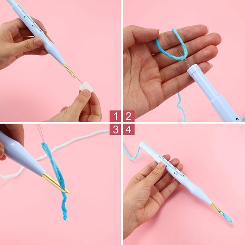 Adjustable Blue Fleece Embroidery Pen with Thick Plastic Needle Holder for Precision Stitching in DIY Crafts, Felt & Carpet Projects - Great for Valentine's Day Gifts