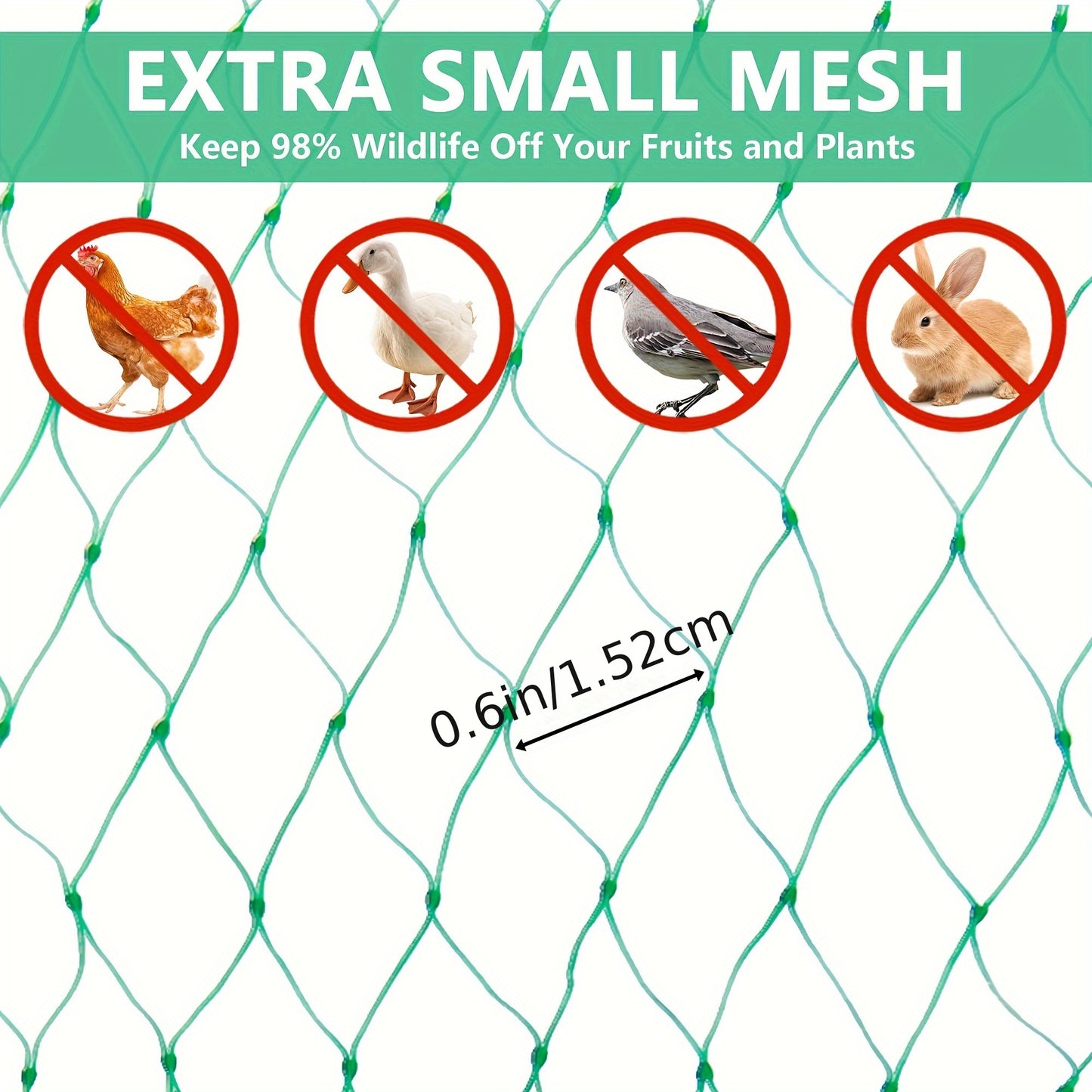 Bird net for garden protection, 2x8 meters, suitable for birds, deer, squirrels.