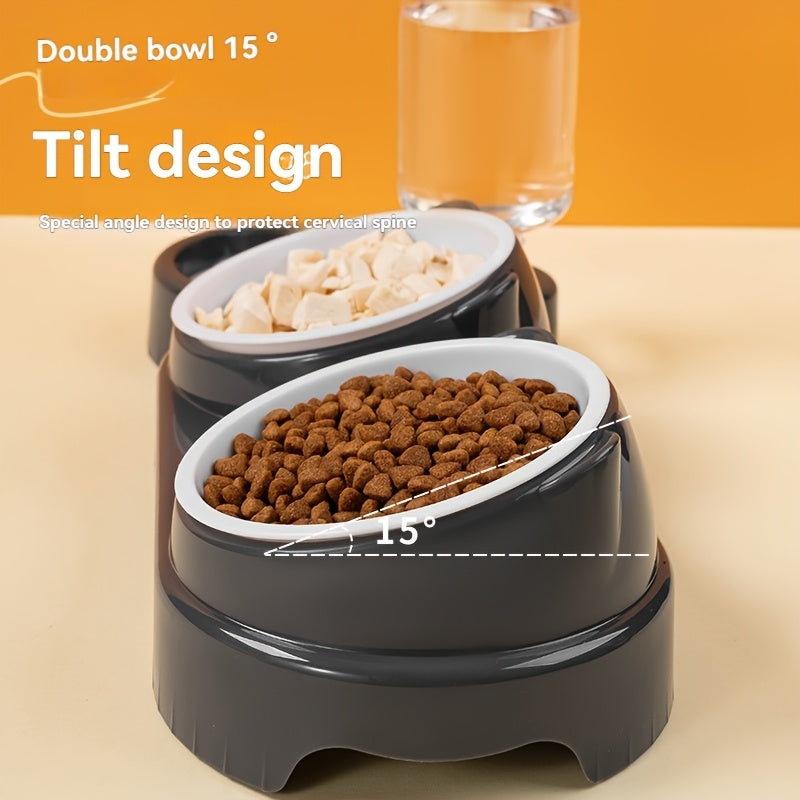 Dual-bowl automatic pet feeder and water dispenser for cats and small dogs, convenient space-saving design