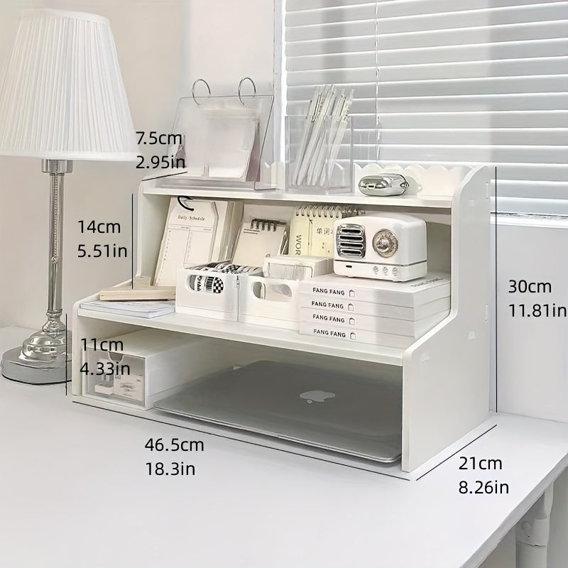 Improved double-layer desktop rack for organizing cosmetics, stationery, books in dorm or office.