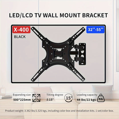 Modern Black TV Wall Mount with Full Motion - Offers Swivel, Tilt, and Extension for 14-55" LED LCD Flat/Curved Screens, Compatible with VESA 400x400mm, Weight Capacity of 24.95 KG