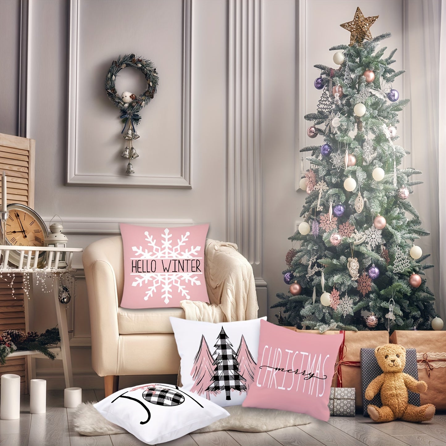 Set of 4 Merry Christmas Throw Pillow Covers for Home Decor in Every Room