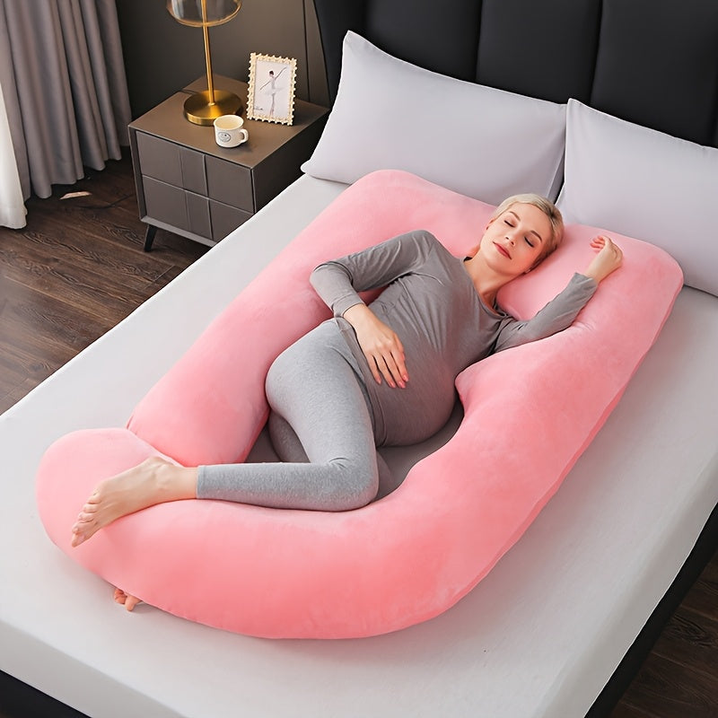 Get the ultimate comfort with our J-Shaped Pregnancy Pillow, made of soft polyester and designed for full body support. It comes with a removable cover and is perfect for expecting mothers to get a good night's sleep. Makes a great gift for Christmas