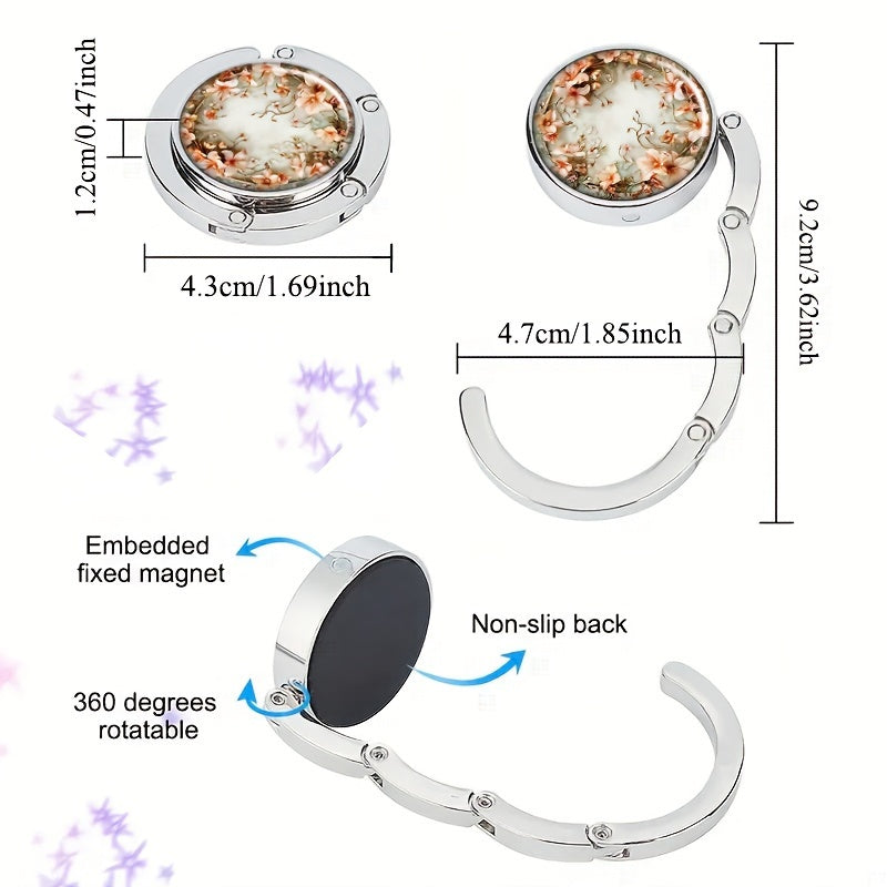 Стильный подвесной держатель для сумок с цветами персика и цветами - Удобный крючок для сумок на столах, элегантный металлический дизайн, идеально подходящий для романтических обстановок.