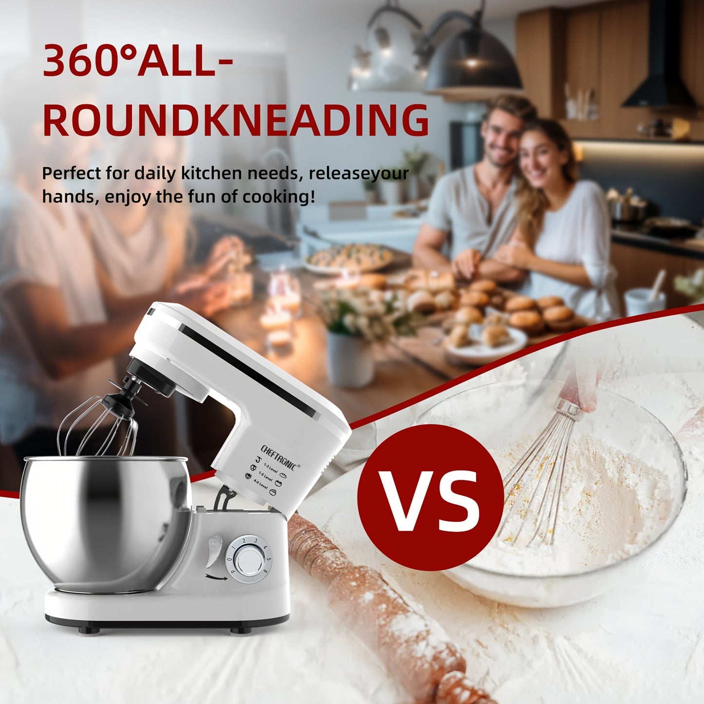 1200W Electric Stand Mixer with 4.2L Stainless Steel Bowl, 6-Speed Tilt-Head, Dough Hook, Beater