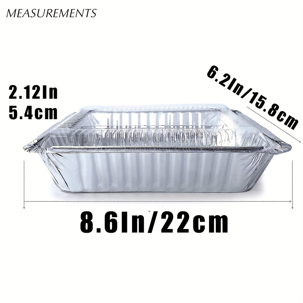 Set of 20 Aluminum Pans with Transparent Lids, Suitable for Takeout Containers. Made of Sturdy, Recyclable Aluminum Foil with a Secure Seal to Keep Food Fresh and Prevent Spills. Each pan measures 21.59cm x 16.51cm x 5.33cm.