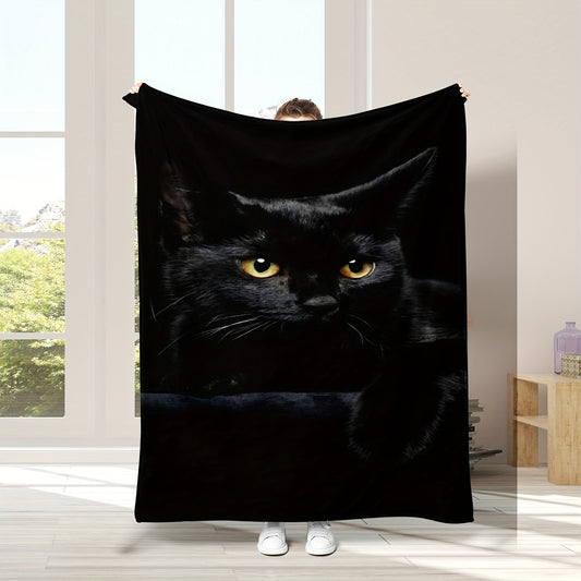 Soft and cozy 1 piece flannel blanket featuring a high-definition digital print of a black cat. Perfect for both male and female cat lovers, this adorable blanket is a great gift for any cat enthusiast. With its cute cat pattern and comfortable design