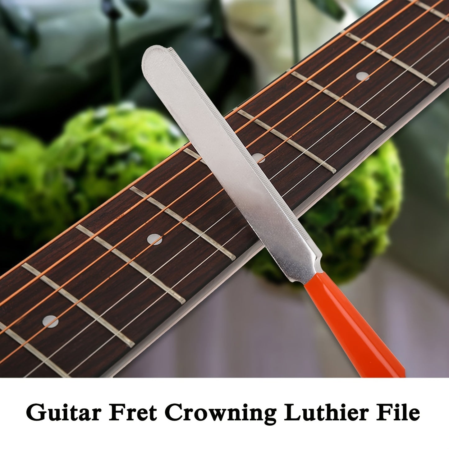 Guitar fingerboard luthier set with tools for fret leveling, crowning, fingerboard guards, and sanding papers.