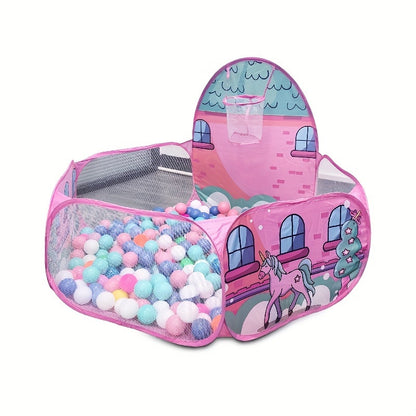 1 Pink Unicorn Polyester Ball Pool Tent with Ocean Design for kids, Foldable Toy Ball Pit for Indoor & Outdoor Play.