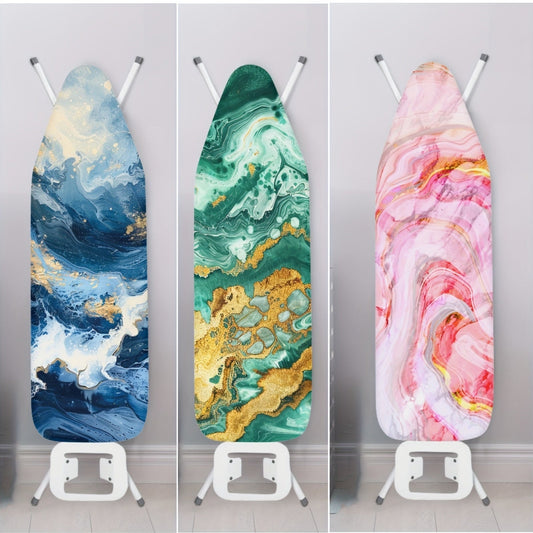 Upgrade your ironing experience with the 1pc RSHUBINO Extra Large Marble Pattern Ironing Board Cover. Made with no-heat resistant material and a washable PET dust cover, this easy-to-install accessory is designed to fit ironing boards measuring