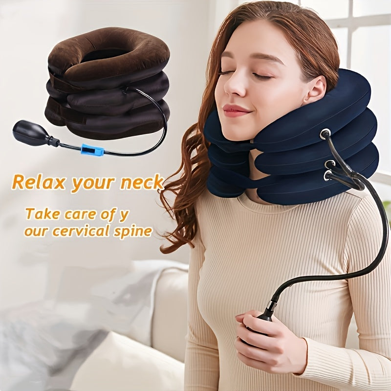 Use this portable inflatable neck stretcher and traction pillow to relieve neck discomfort and stress on-the-go. An ideal holiday gift for friends and family.