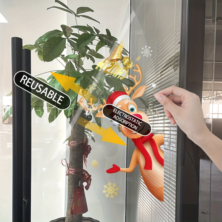 One piece of festive holiday decoration for the home and kitchen, this Christmas Window Cling features a 3D Santa & Reindeer design. The static adhesive window film requires no power and is in a contemporary style, measuring at 29.97x39.88 cm.