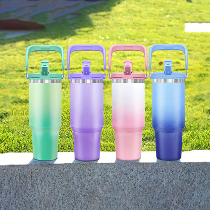 40oz Stainless Steel Tumbler with Handle Lid and Flip Straw, Double Wall Insulated, perfect for Summer activities.