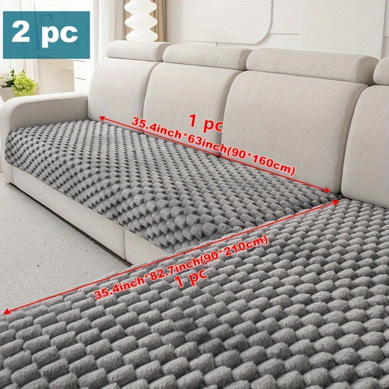 Solid color plush sofa cushion cover, pet-friendly, anti-slip, machine washable.