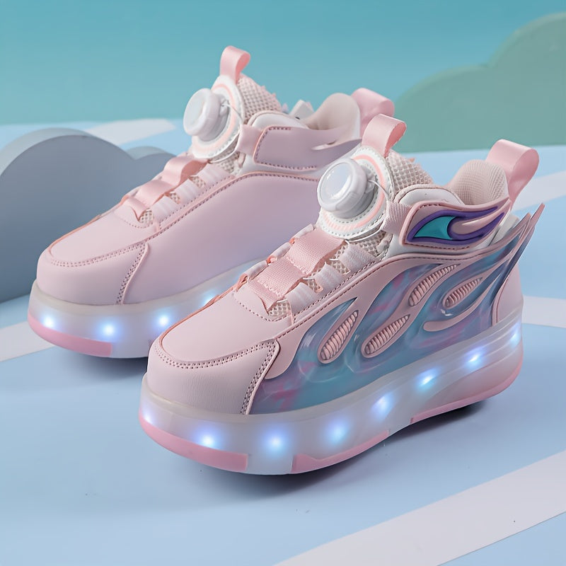 2024 Unisex Kids LED Roller Skates with Dual Wheels, Retractable, Abrasion Resistant, for Ages 14 and Under, All-Season Outdoor Roller Skating Shoes.