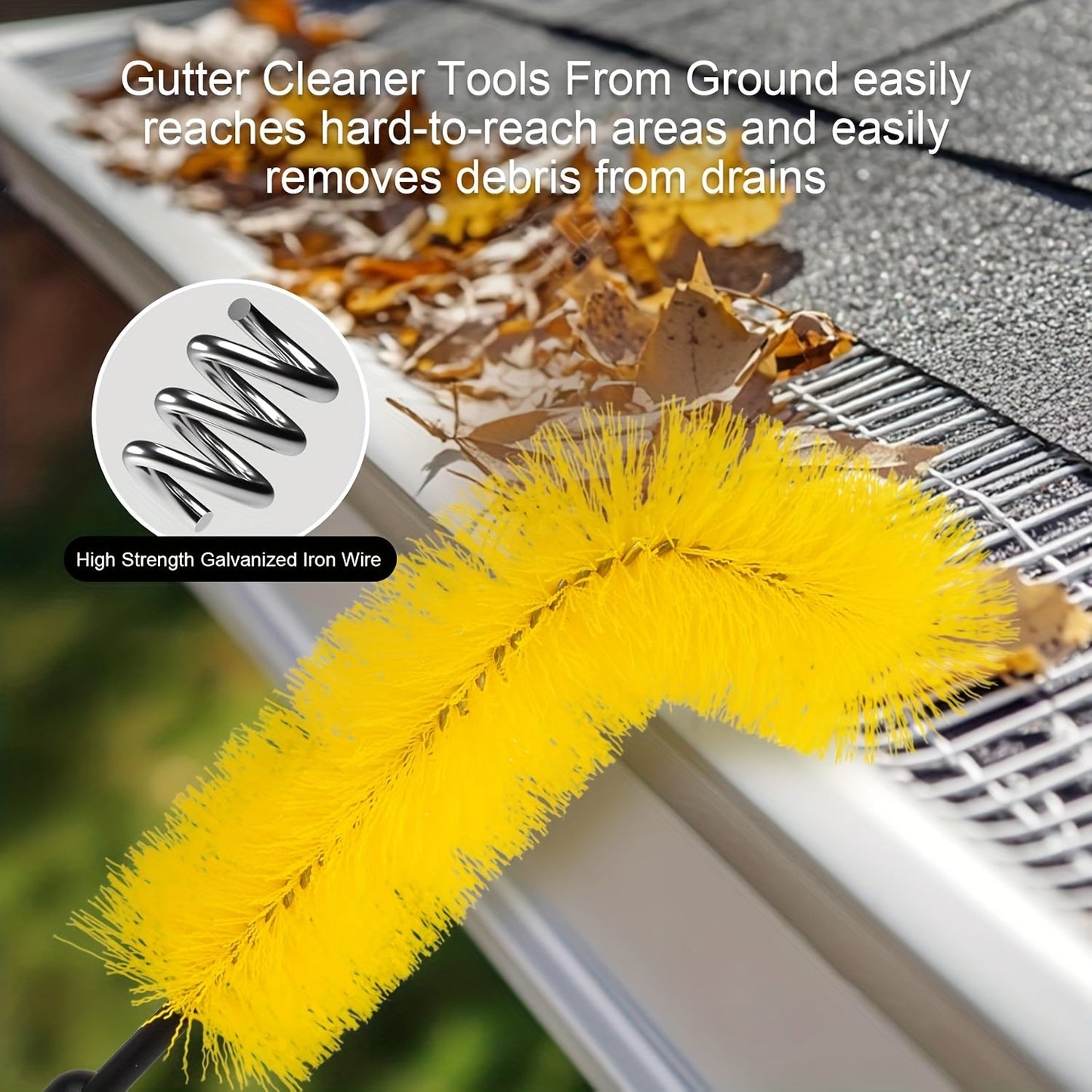 1 piece of a gutter cleaning tool measuring 4.57 meters in length. This long reach gutter brush roof tool is designed to easily remove leaves and debris from the roof. It is a must-have cleaning supply.