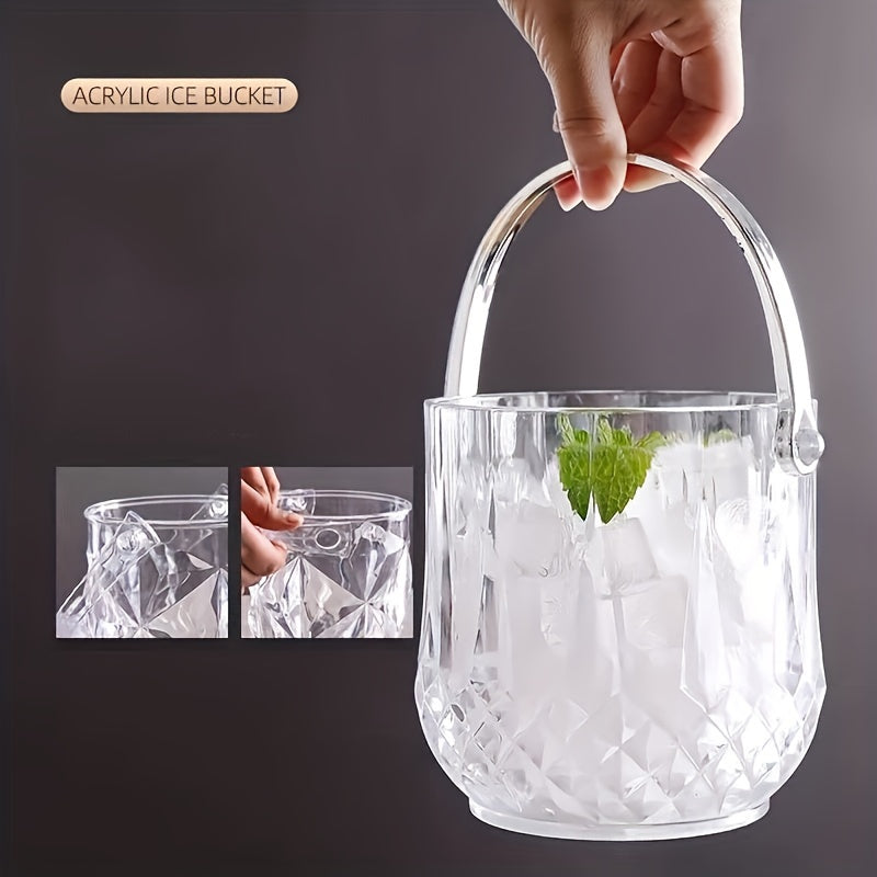 1 piece transparent plastic ice bucket with handle, ice pliers, and beverage tub for parties and drinks, ideal for cocktail bars.