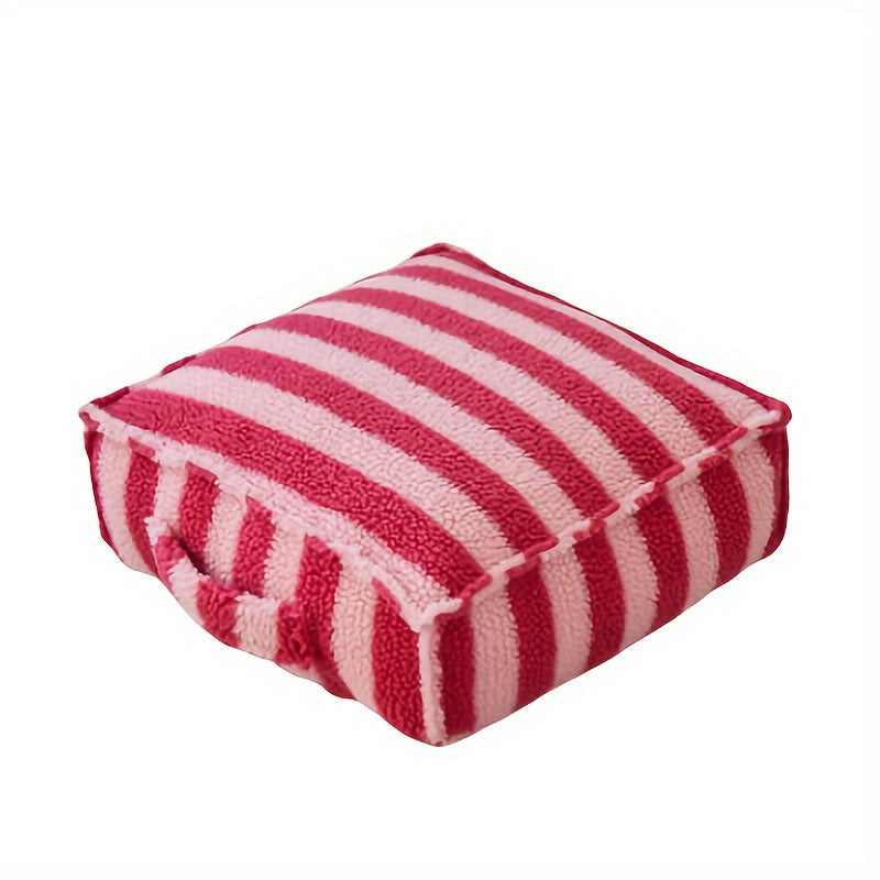 Square Foam Stool Cushion with Knitted Red & Black Striped Design - Non-Wooden, Electricity-Free for Living Room, Floor, Shoe Changing, Tatami - Decorative Seating with Soft Striped Pattern