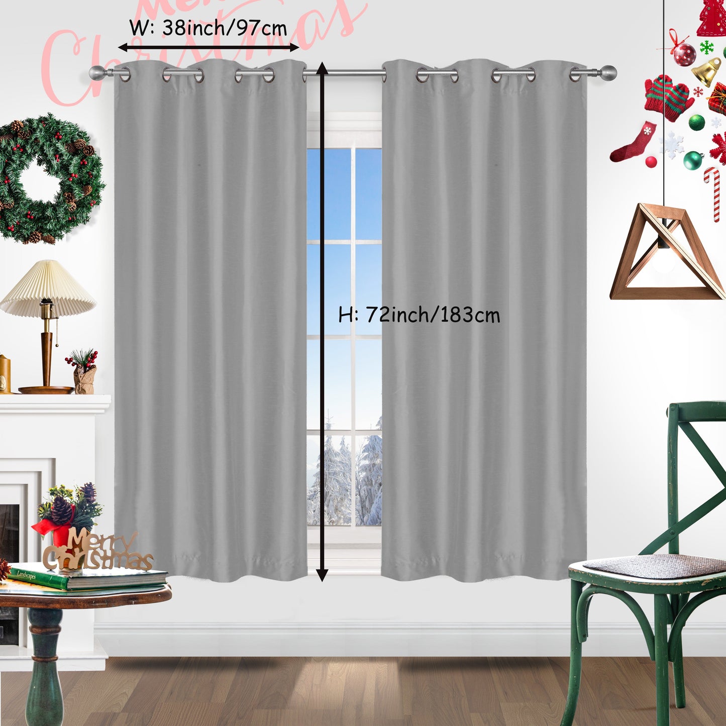 Add a festive touch to your space with 2 pieces of red Christmas curtains. These curtains are made of faux silk with a grommet top design, providing both style and functionality. Perfect for living rooms, bedrooms, offices, kitchens, and studies, these