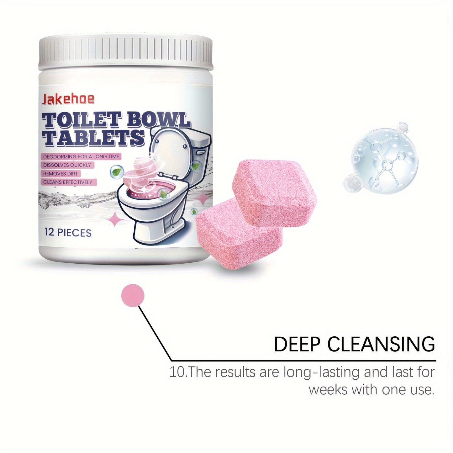 No-Residue Effervescent Tablets for Sparkling Clean Toilet Bowls - Removes Stains and Dirt with Sodium Hydrogen Carbonate Formula, Ideal for Home Cleaning.