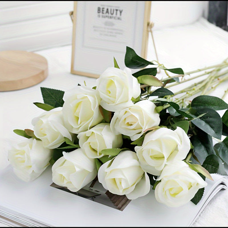 10 Artificial roses with stems for DIY party decorations and home décor. Perfect for weddings, birthdays, showers, Mother's Day, or Valentine's Day.