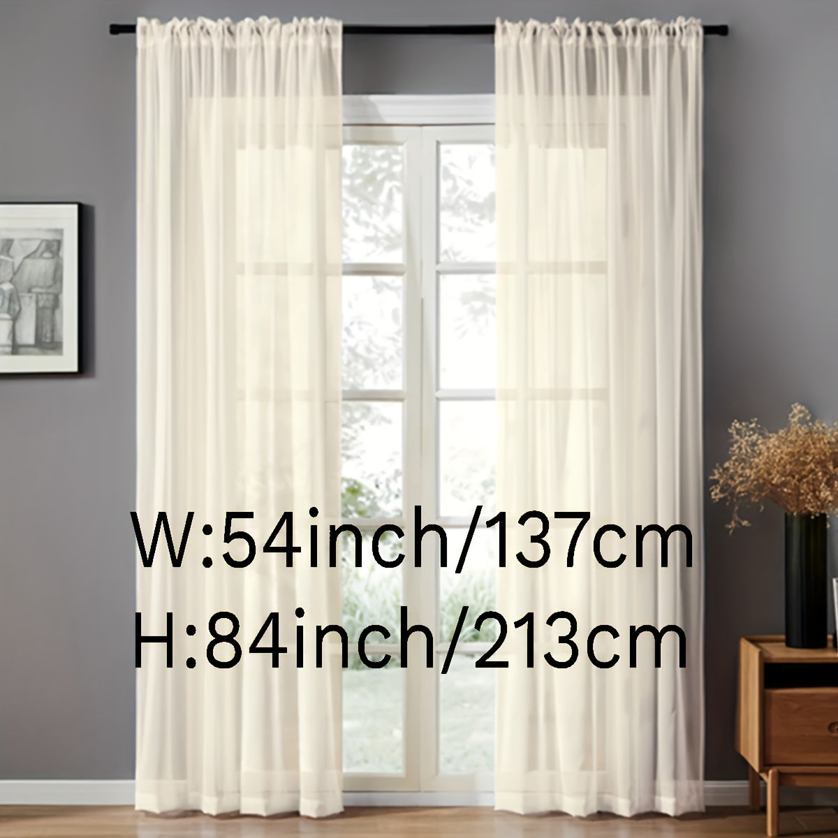 Pair of Sheer Voile Curtains with Rod Pocket for Kitchen, Bedroom, and Living Room Home Decor