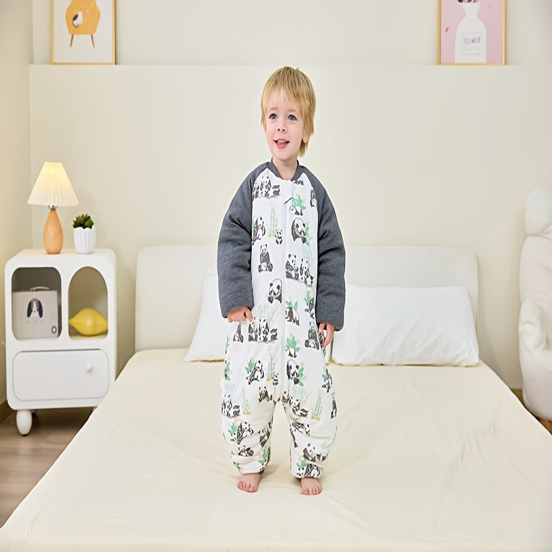 Unisex baby sleep sack with animal print is made of thick cotton filled fleece, lined with polyester fiber fill. Machine washable, suitable for one person. Cover made of 100% cotton, with 120-140g lining weight.