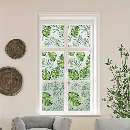 Leaf Pattern Window Film - 1 Piece, Static Clings Glass Film for Privacy, Static Window Sticker for Home Decor