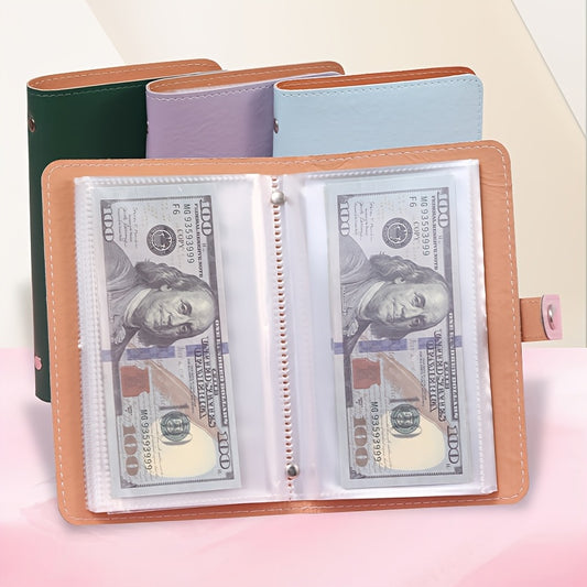 Budget folder with cash envelopes in black PU leather with snap closure and rose gold stickers. Ideal for cash management with green, purple, and blue options.