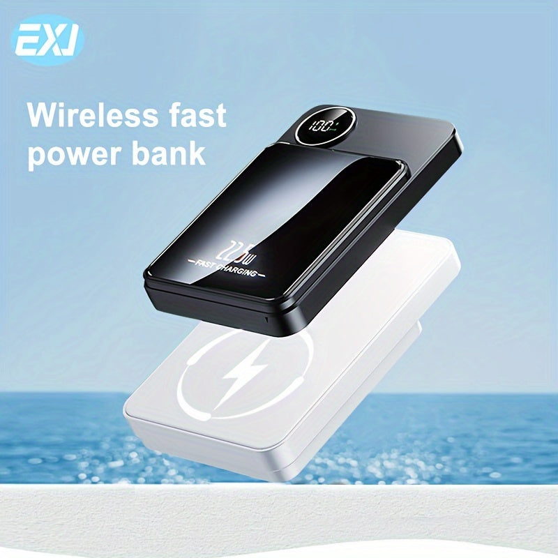 EXJ PD 22.5W Power Bank, 10000mAh Magnetic Wireless Charger with USB-C, Type Cable, LED Display, Mag-Safe Battery Pack for iPhone 12-16 Series