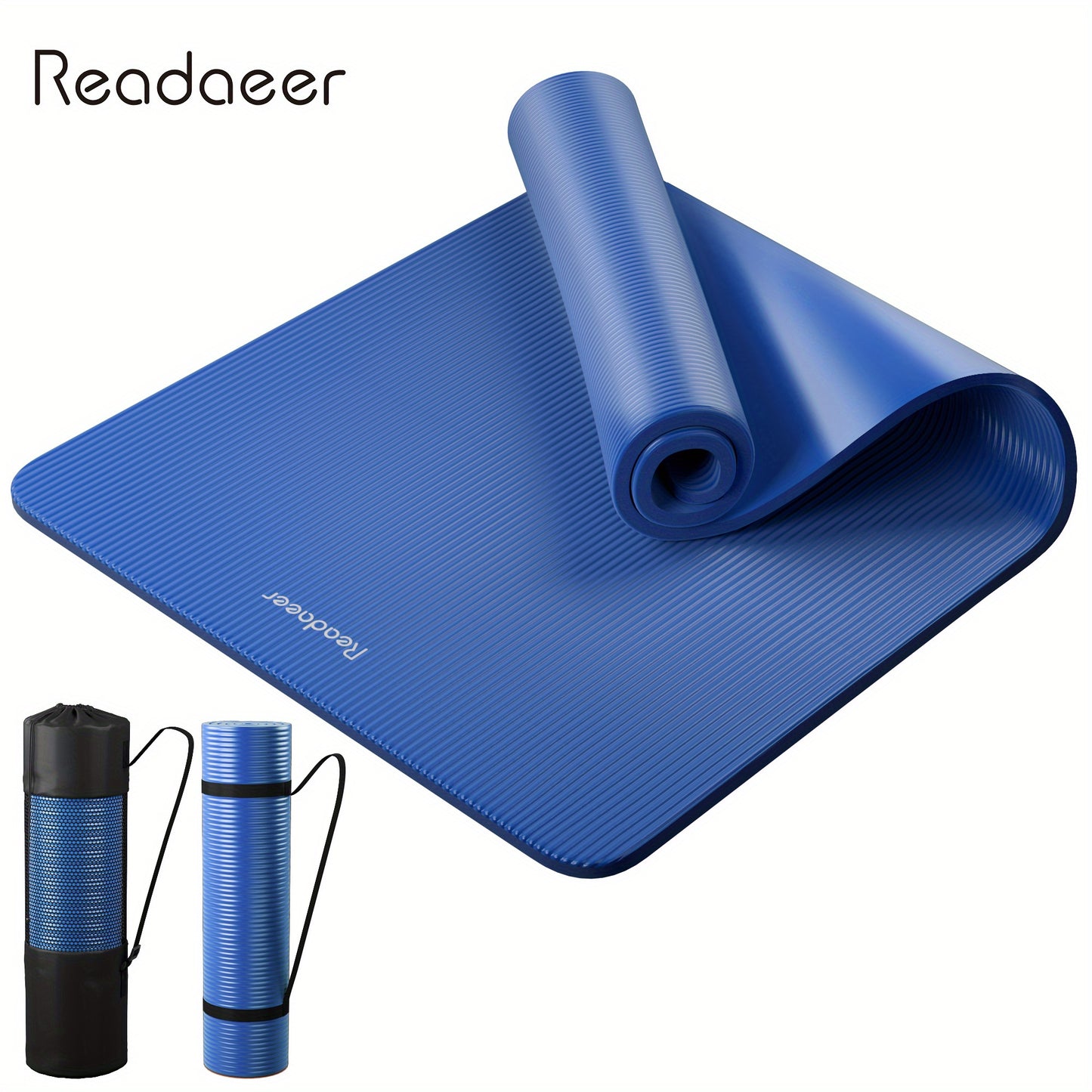 Readaeer Thick Yoga Mat with Carrying Strap and Bag, 182.88x60.96x1.02 cm, Non-Slip Rubber, Solid Color