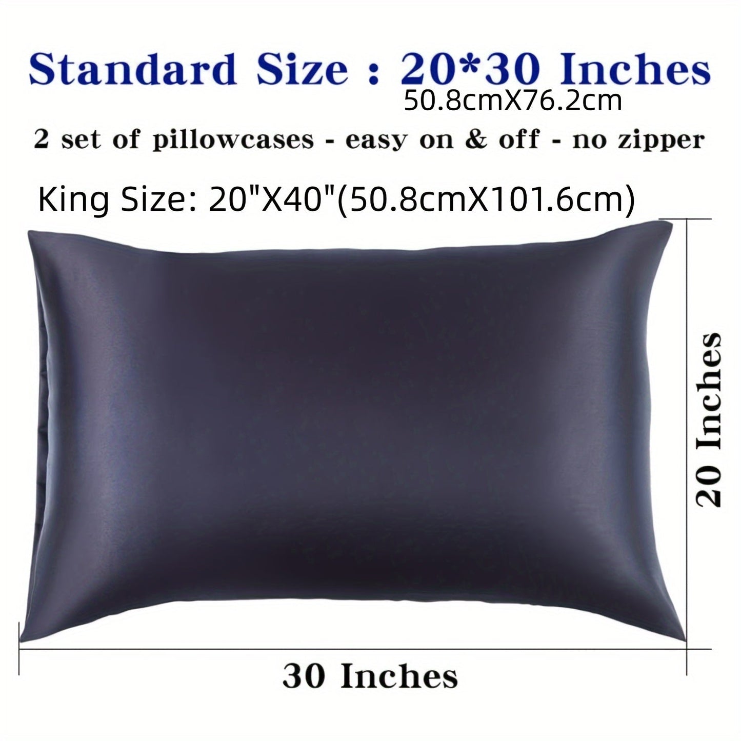 Pair of 2 Satin Pillow Protectors, Hypoallergenic and Soft Silk-Like Feel, Resistant to Wrinkles, Machine Washable, Made of Polyester with 80-85g Fabric Weight, No-Pilling Technology