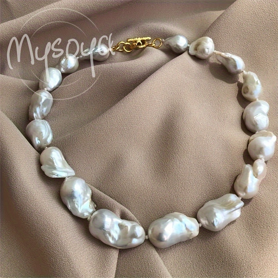 MYSOYA Brand presents a stunning Handmade Large Baroque Pearl Freshwater Necklace, featuring natural 14-18mm True Baroque Pearls. This elegant piece comes in a gift box with a tote bag, making it an ideal present for weddings, birthdays, anniversaries