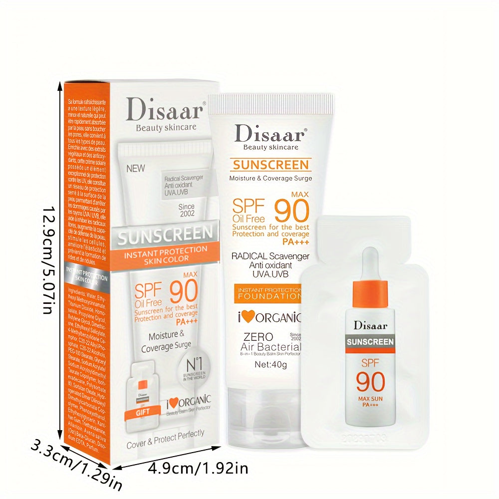 40g Sunscreen Cream with SPF 90, Long-Lasting Water-Resistant Formula, UVA/UVB Protection