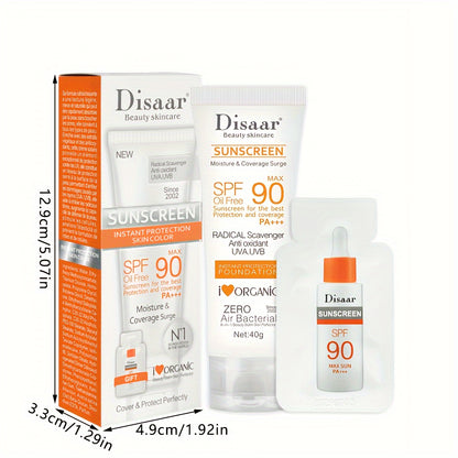 40g Sunscreen Cream with SPF 90, Long-Lasting Water-Resistant Formula, UVA/UVB Protection