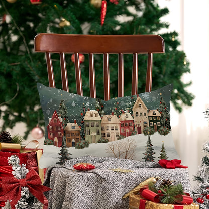 Winter Wonderland decorative throw pillow cover, 12x20 inches, linen woven with zipper closure. Machine washable and versatile room decor for Christmas. 1pc, pillow core not included.