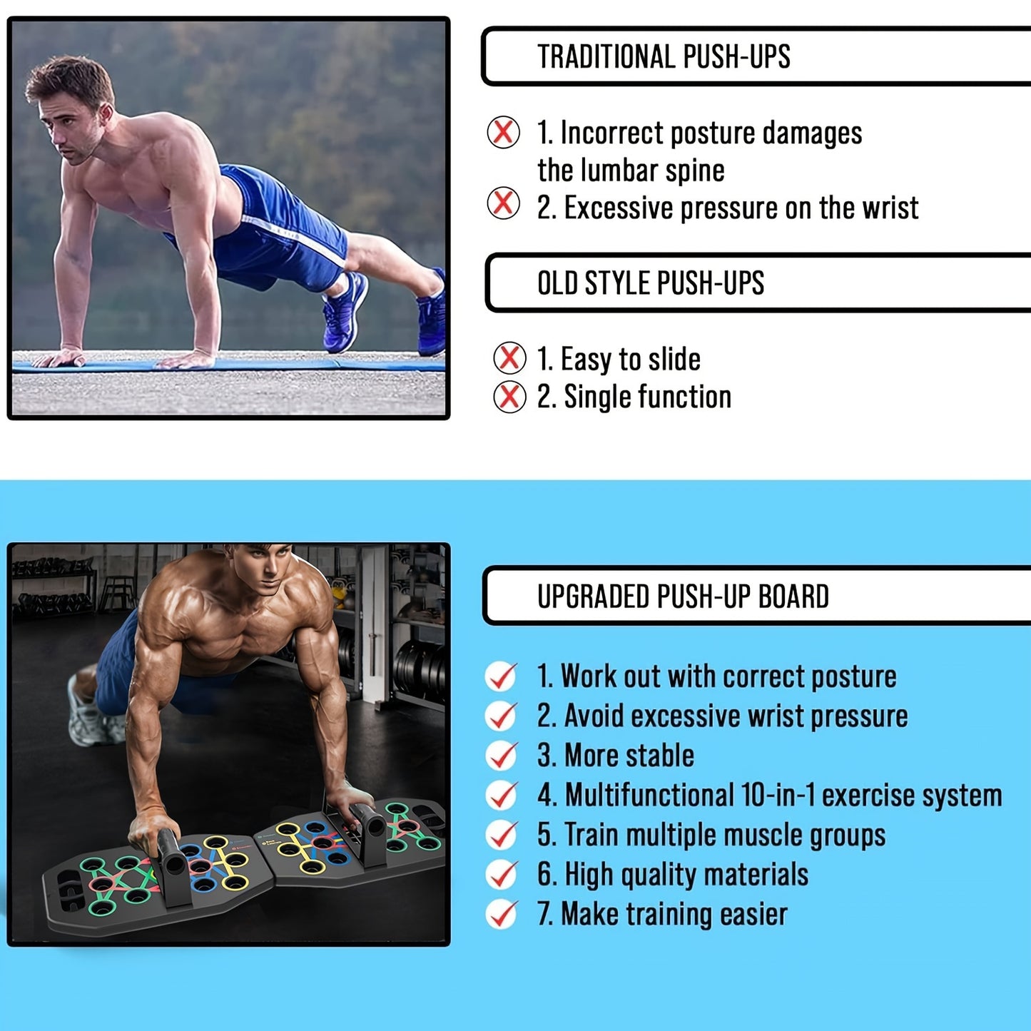 MACYO Ultimate Push-Up Board with 2 Resistance Bands - Multifunctional workout equipment for home and gym, chest muscle trainer, strength training aid.