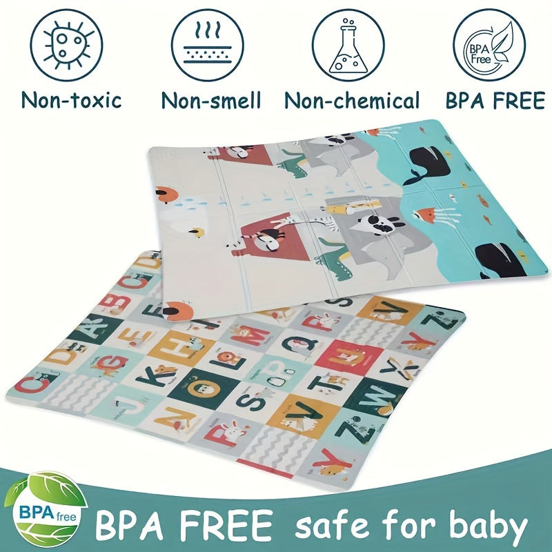 Get ready for hours of safe play and learning with our 1pc Extra-Large Reversible Play Mat! Made with high-density XPE foam, this foldable crawling mat features an educational alphabet design and is non-toxic and waterproof. Take it with you wherever you