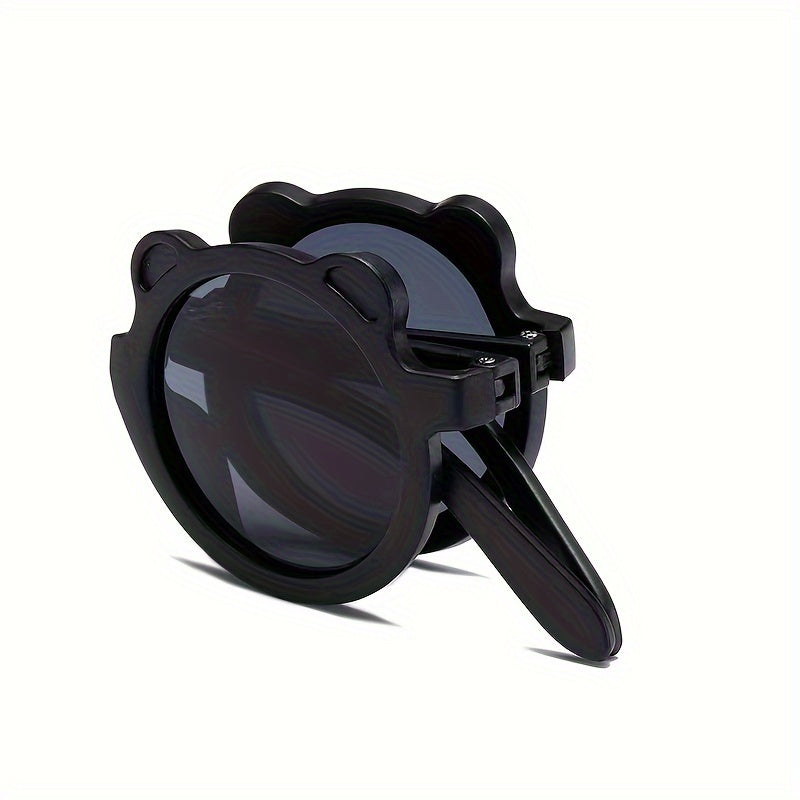 Portable folding fashion glasses for boys and girls with a cute, sweet, trendy cartoon bear design.