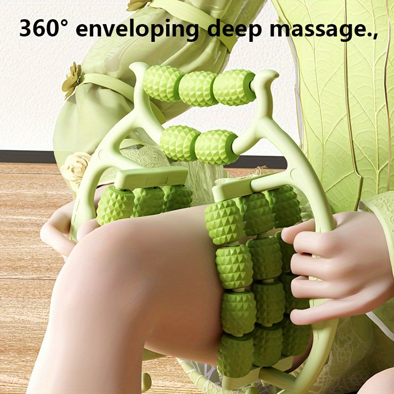 Manual massager for calf muscles with 29-wheel ring leg clamp