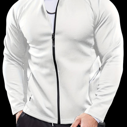 Men's full zip slim fit jacket, designed for sports and fitness with quick-dry and breathable material.