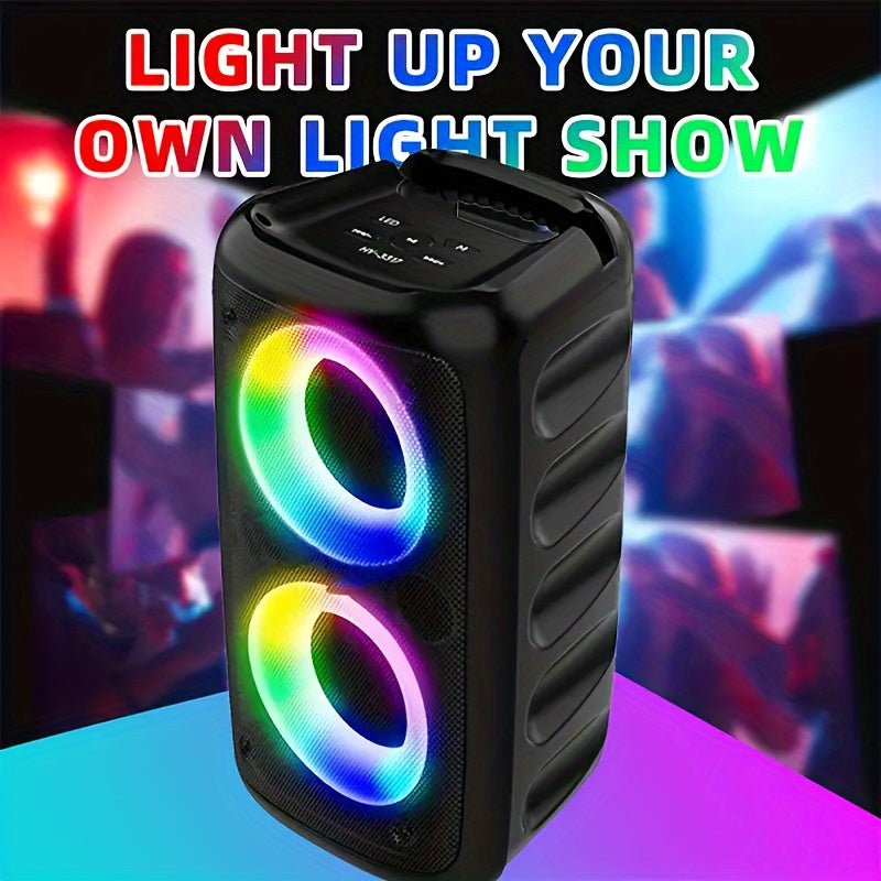 HY-3317 Wireless Speaker with Subwoofer, Stereo Speaker, Outdoor Speaker for Parties, with Mini Disco Lights, supports Wireless/TWS/TF/AUX/MIC.