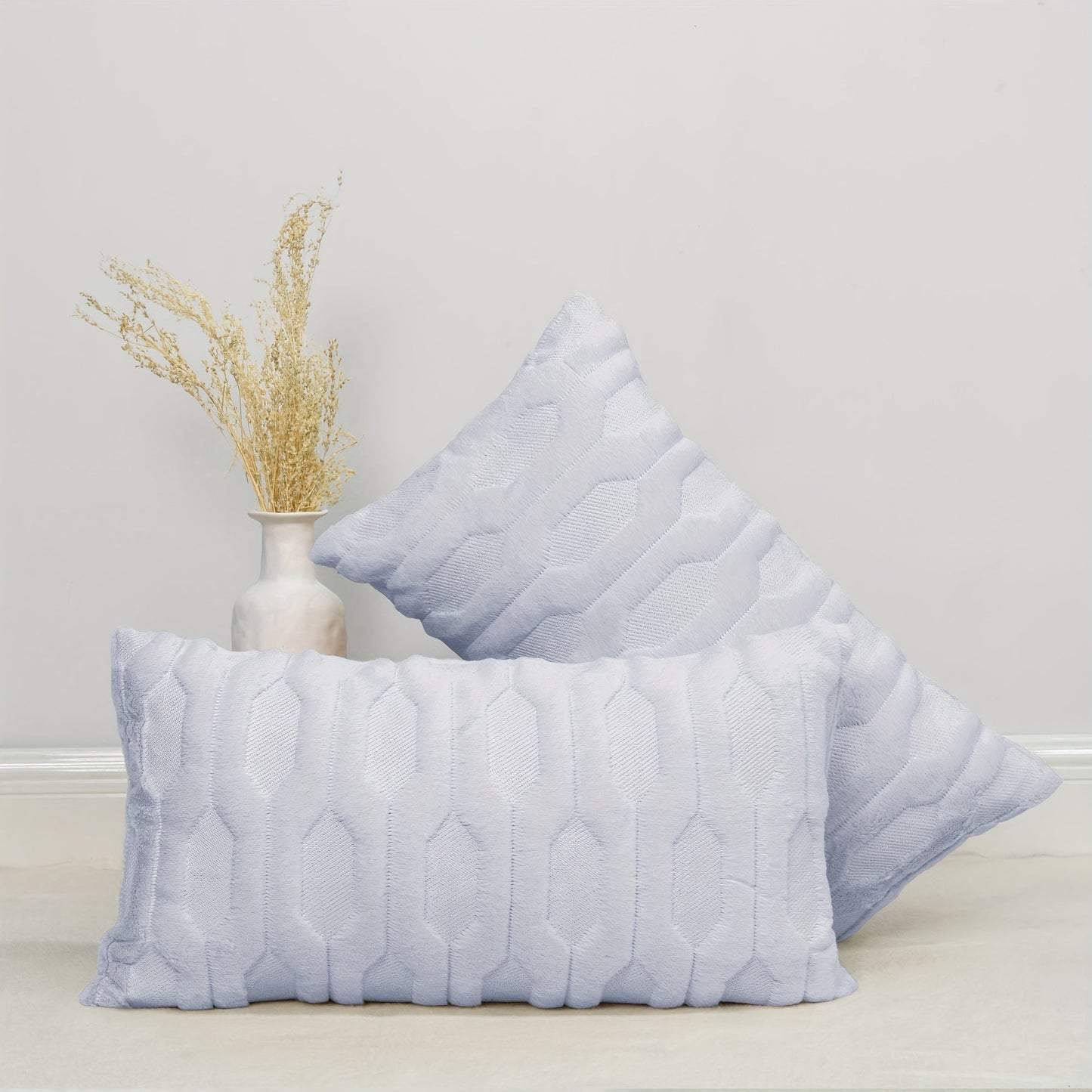 Soft and fluffy decorative pillow cover featuring Tatami embroidery in faux fur plush material, designed for stylish sofa, couch, chair, living room, or bedroom decor. (Insert not included)