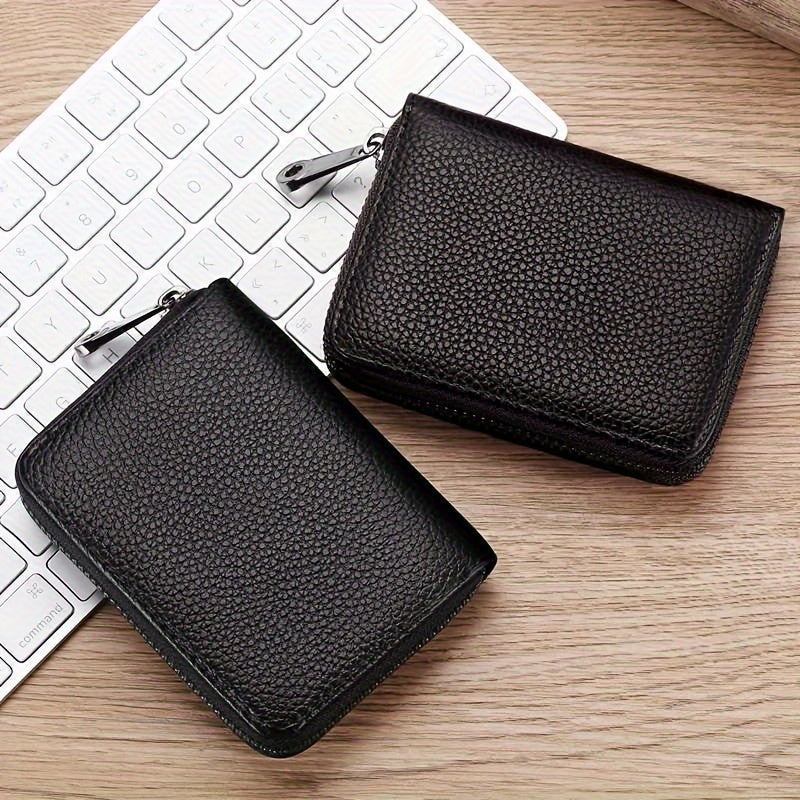 Men's casual card holder with zipper coin purse in PU leather