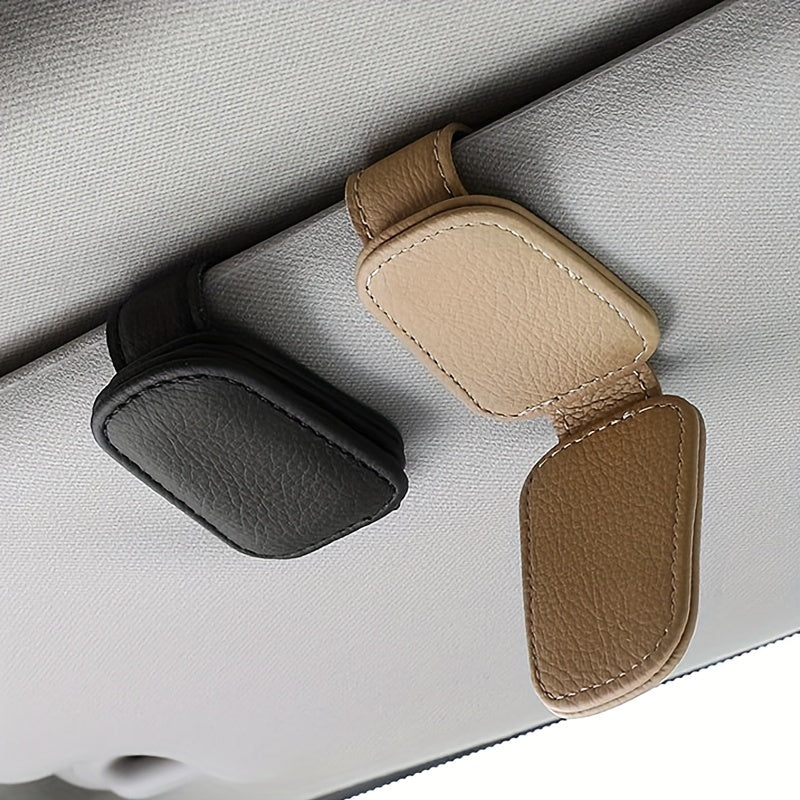 Sunglasses Holder for Car - Magnetic PU Faux Leather Clip for Visor, Glasses Hanger Accessory for Car Interior - Perfect Gift for Men and Women on Christmas or Birthdays