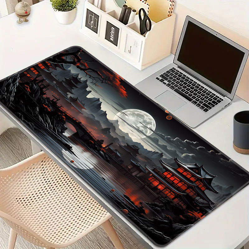 XL Japanese Fantasy Desk Mat - For gaming and workstations, non-slip, stitched edges, full-desk coverage, waterproof, laptop support, playmat.