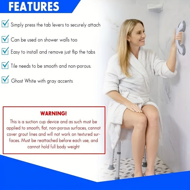 One essential safety handle for shower and bathtub, designed for seniors and individuals with disabilities. This suction cup handle is compatible with tiles, glass, and solid surfaces in the restroom.