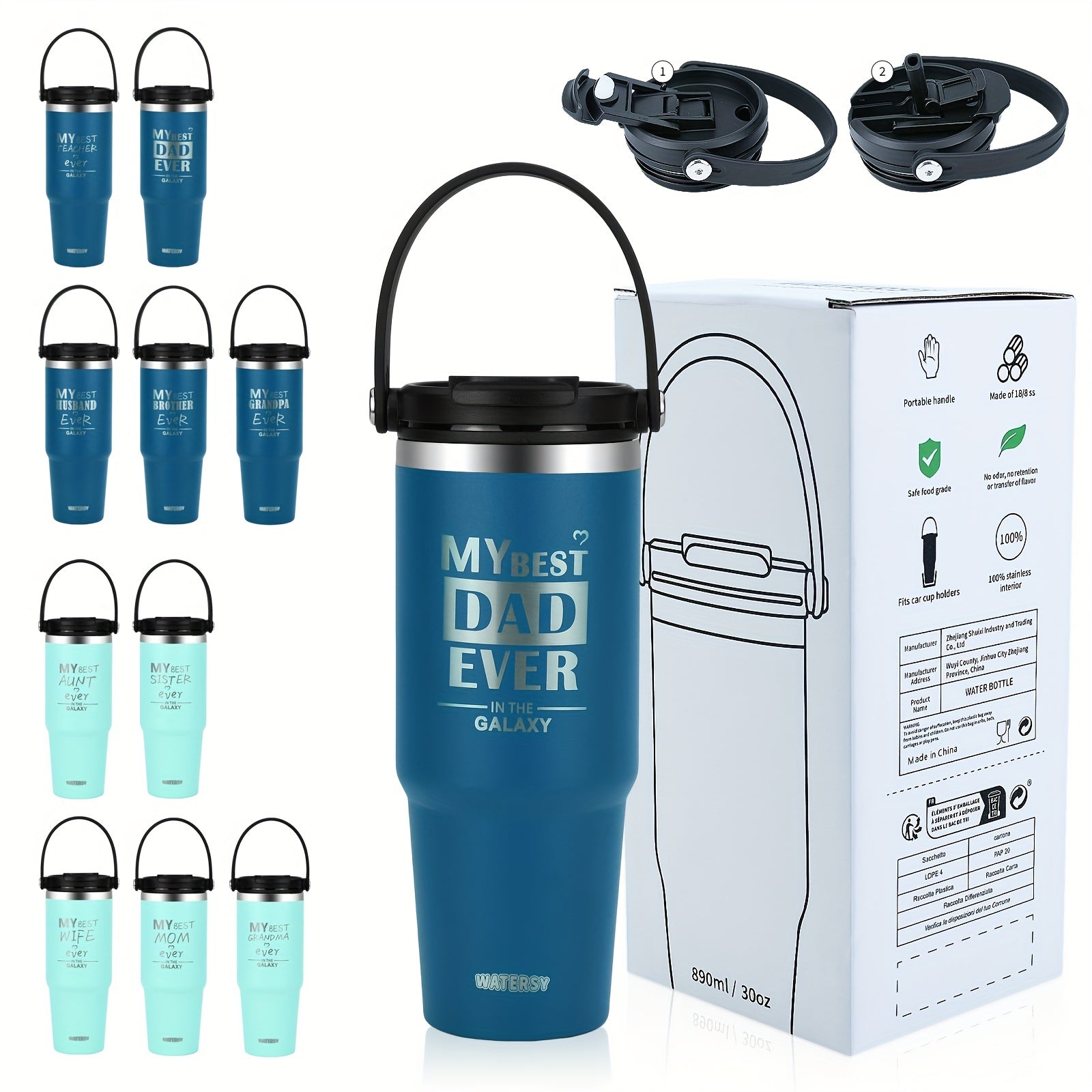 WTAERSY Insulated Water Bottle with Double Lid, 30oz/887ml, Stainless Steel, Reusable Tumbler Cup, Perfect Gift for Various Occasions.