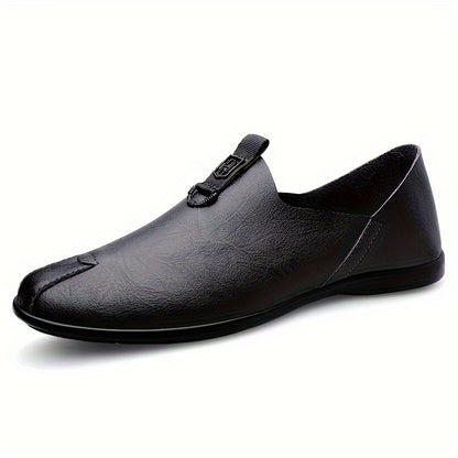 Sleek black slip-on shoes for men, breathable and fashionable with a durable sole.