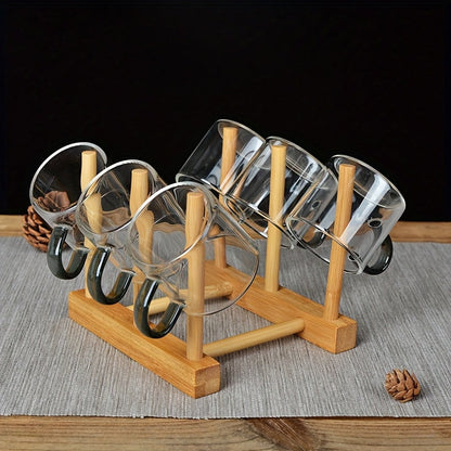 Elegant Bamboo Cup Holder for Space-Saving - Stylish Rack for Storing Tea Sets and Glassware, Dust-Proof